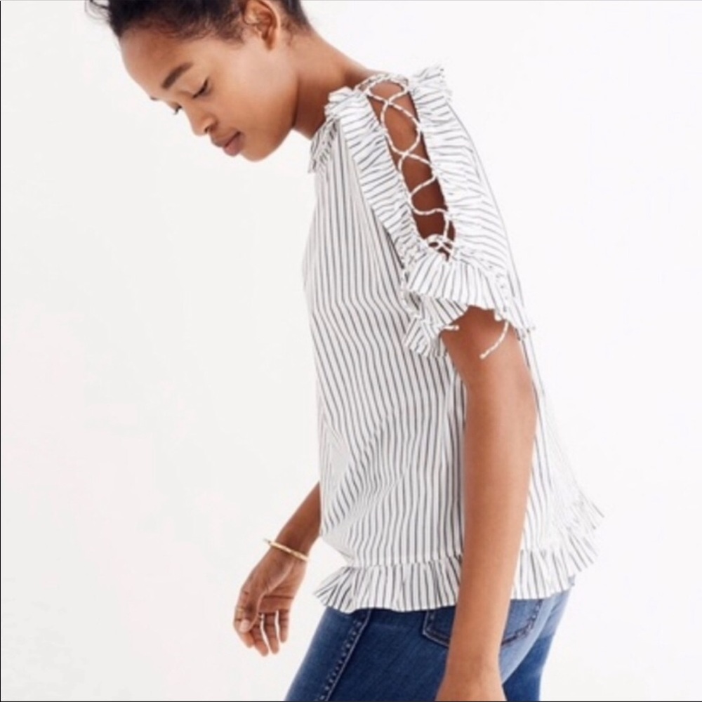 Madewell Ruffle Laceup Sleeve Top